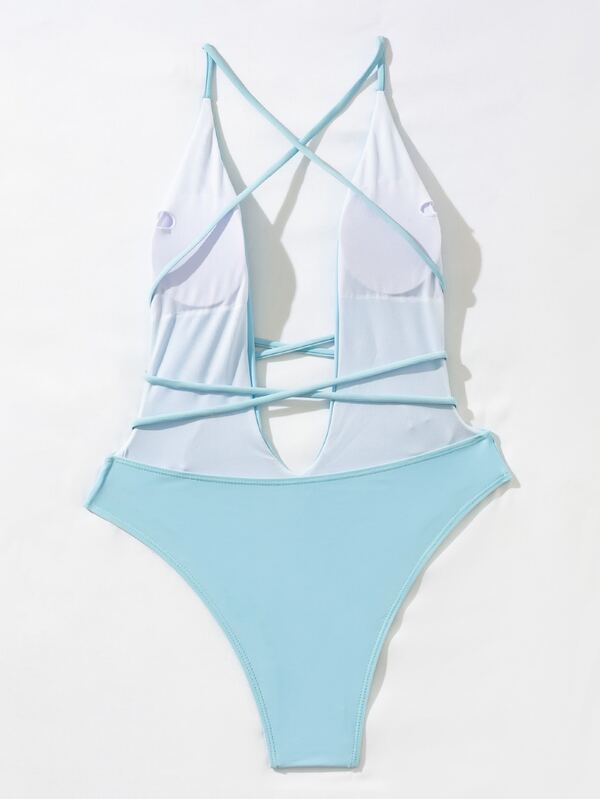 Tie Front Plunging One Piece Swimsuit SHEIN USA