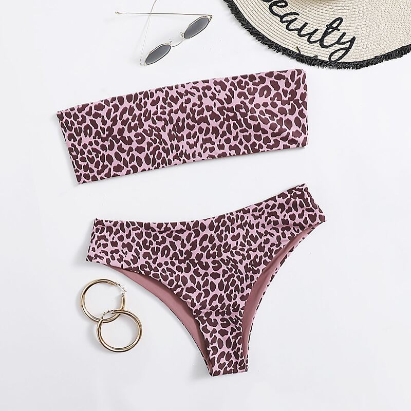 

Leopard Bandeau Bikini Swimsuit, Multicolor