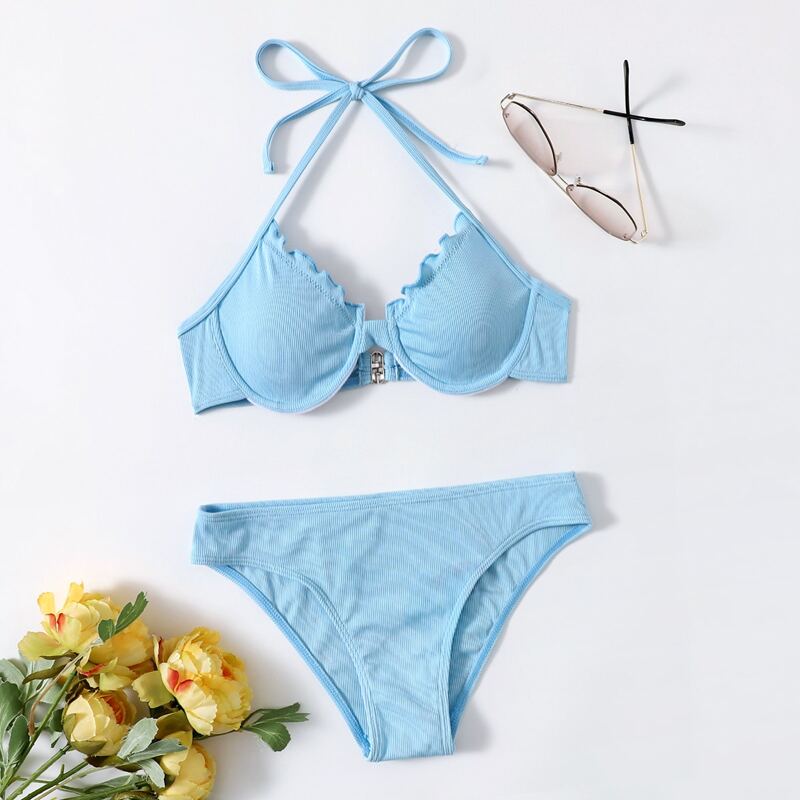 

Lettuce Trim Underwire Bikini Swimsuit, Baby blue