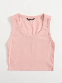SHEIN EZwear Scoop Neck Solid Tank Top - Baby Pink - View 3