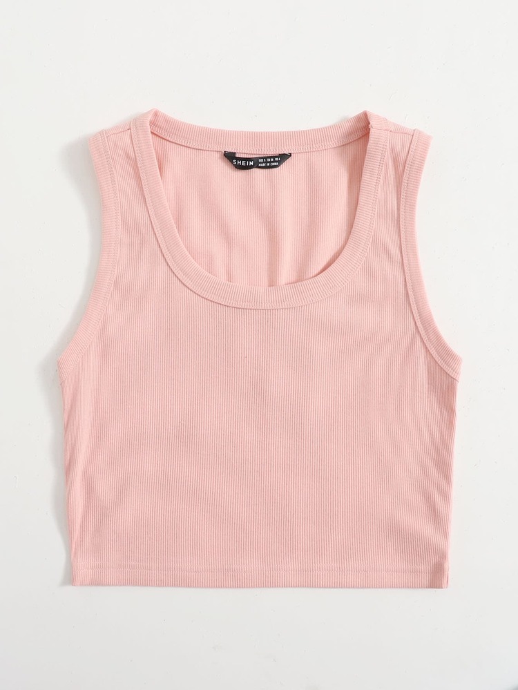 SHEIN EZwear Scoop Neck Solid Tank Top - Baby Pink - View 3