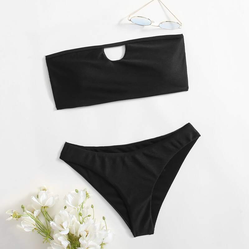 

Cut-out Bandeau Bikini Swimsuit, Black