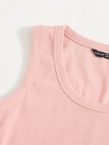 SHEIN EZwear Scoop Neck Solid Tank Top - Baby Pink - View 5