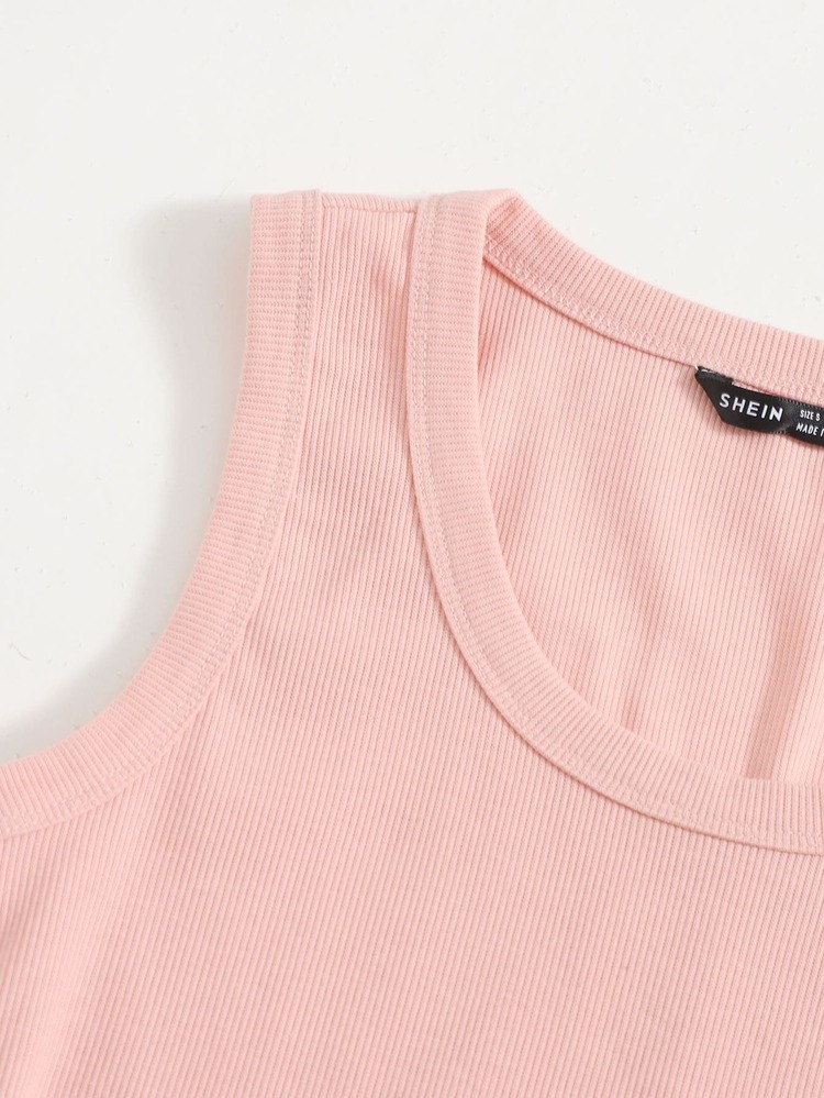 SHEIN EZwear Scoop Neck Solid Tank Top - Baby Pink - View 5