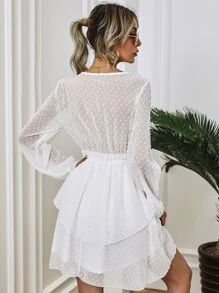 SHEIN Privé Đầm Thắt lưng màu trơn Thanh lịch - trắng - Xem 2