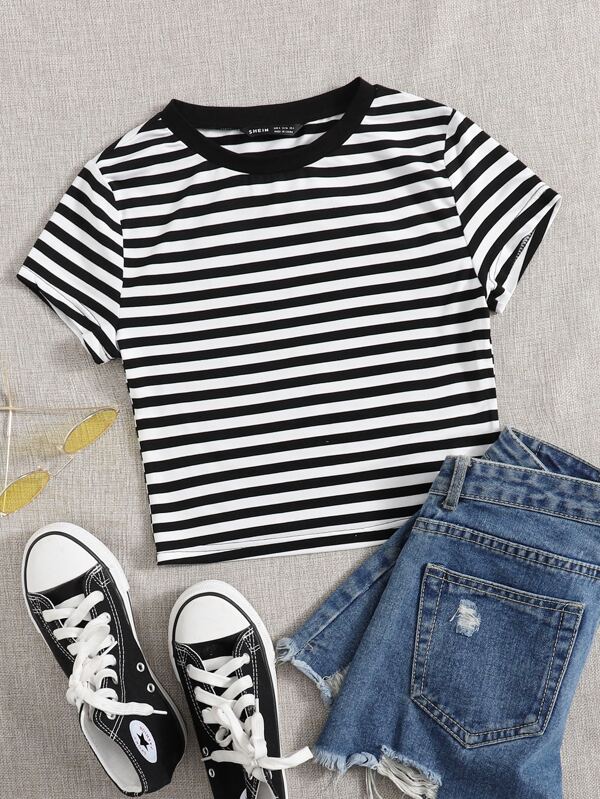 SHEIN EZwear Striped Print Tee