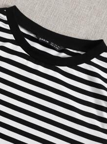 SHEIN EZwear Striped Print Tee - Black and White - View 3