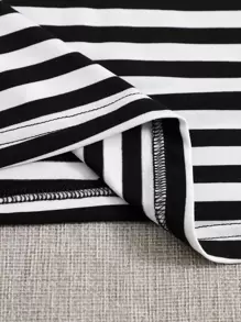 SHEIN EZwear Striped Print Tee - Black and White - View 4