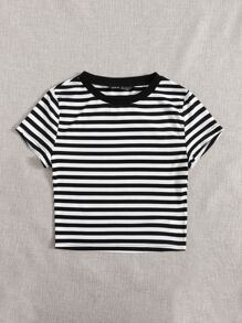 SHEIN EZwear Striped Print Tee - Black and White - View 5