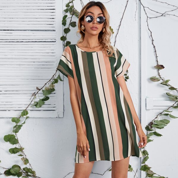 

Batwing Sleeve Striped Dress, Multicolor