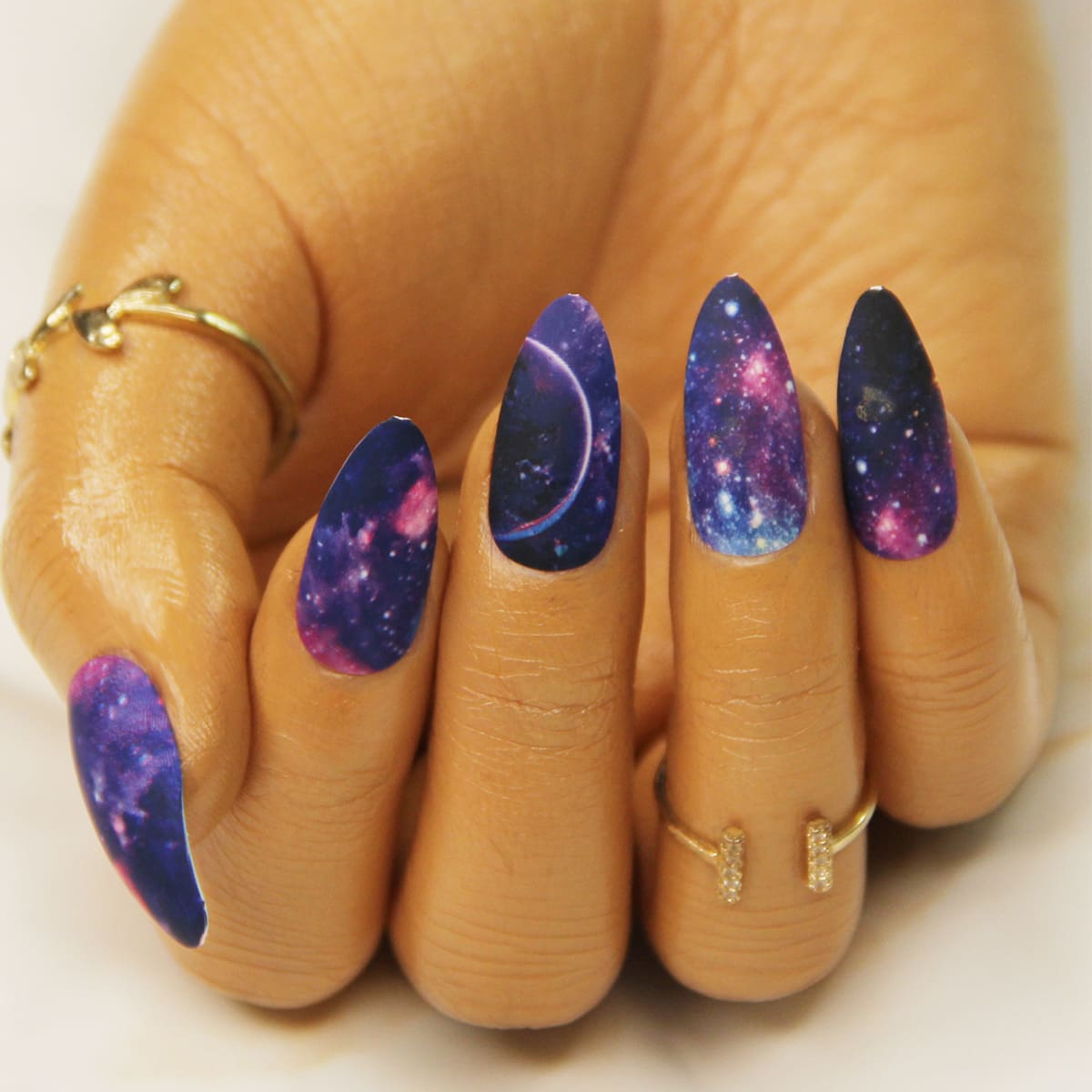 

24pcs Galaxy Print False Nail & 1sheet Tape & 1pc Nail File, Multicolor