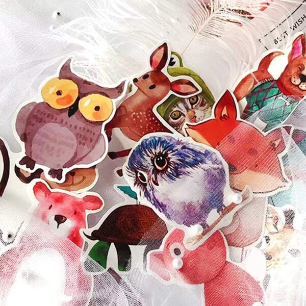 

50pcs Cartoon Animal Pattern Sticker, Multicolor
