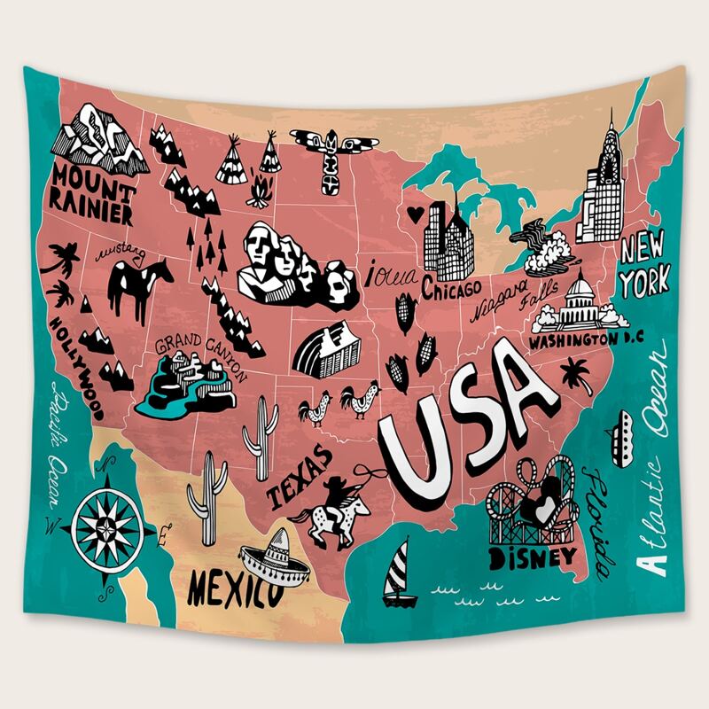 

Map Print Tapestry, Multicolor