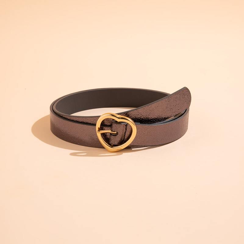 

Glitter Heart Buckle Belt, Dark grey