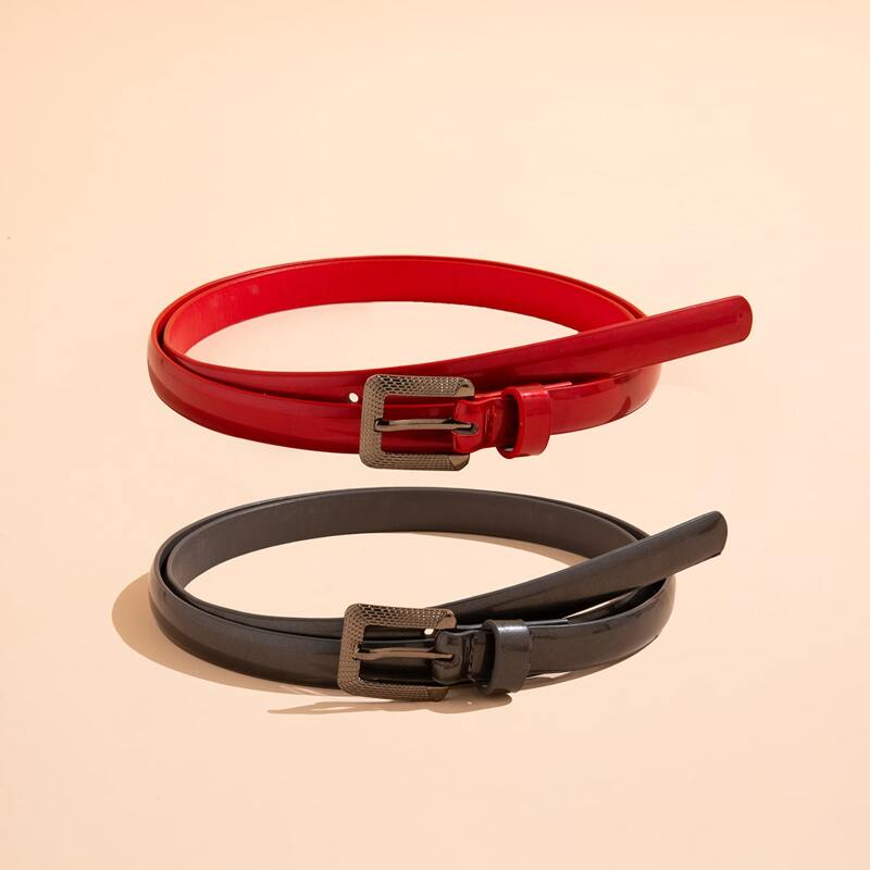 

2pcs Square Buckle Belt, Multicolor