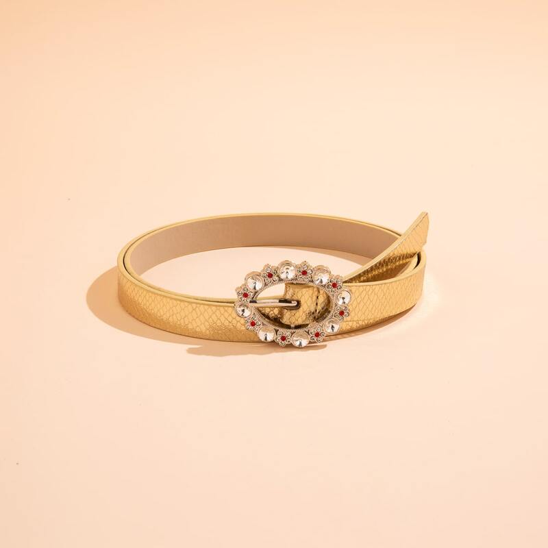 

Rhinestone Oval Buckle Belt, Gold