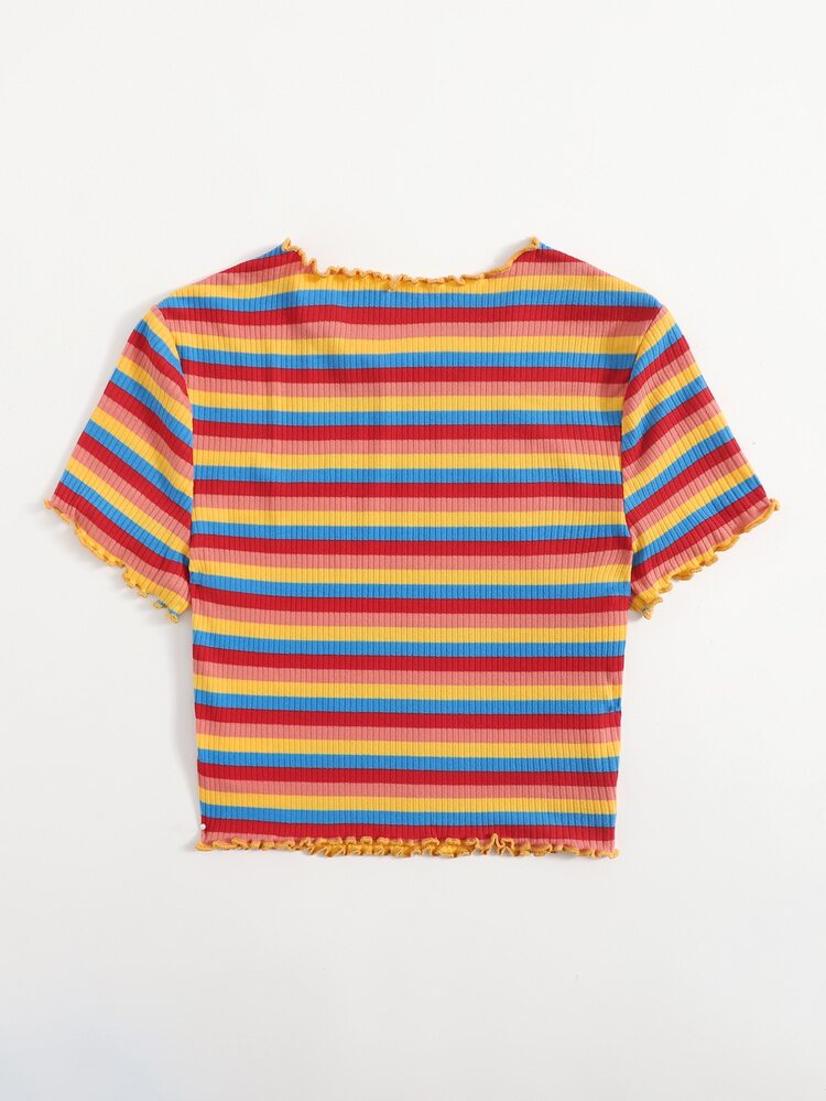 SHEIN EZwear Camiseta ribete en forma de lechuga de rayas de arcoíris - Multicolor - Añade 2