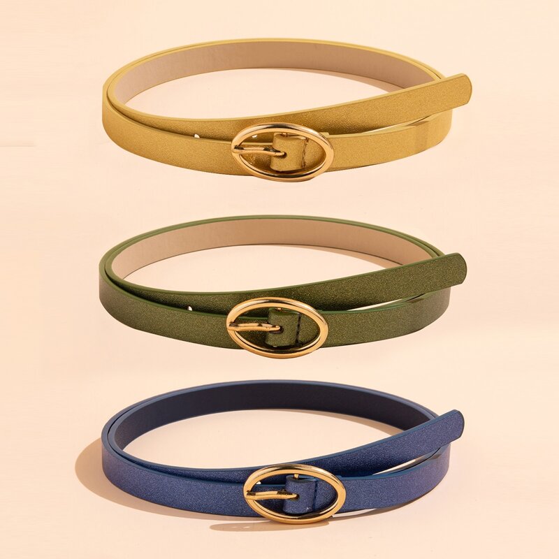 

3pcs Oval Buckle Belt, Multicolor
