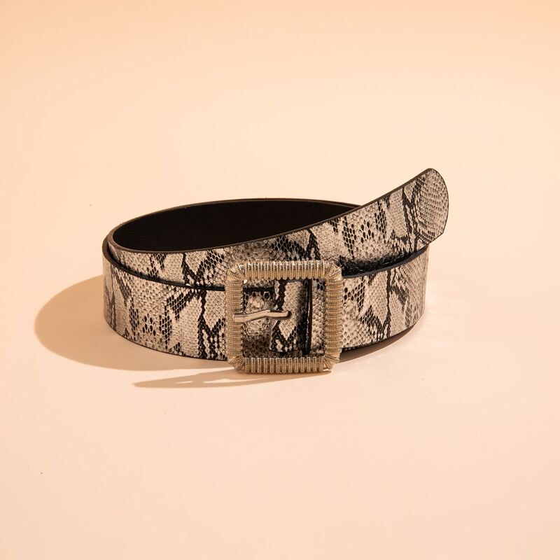 

Snakeskin Square Buckle Belt, Multicolor