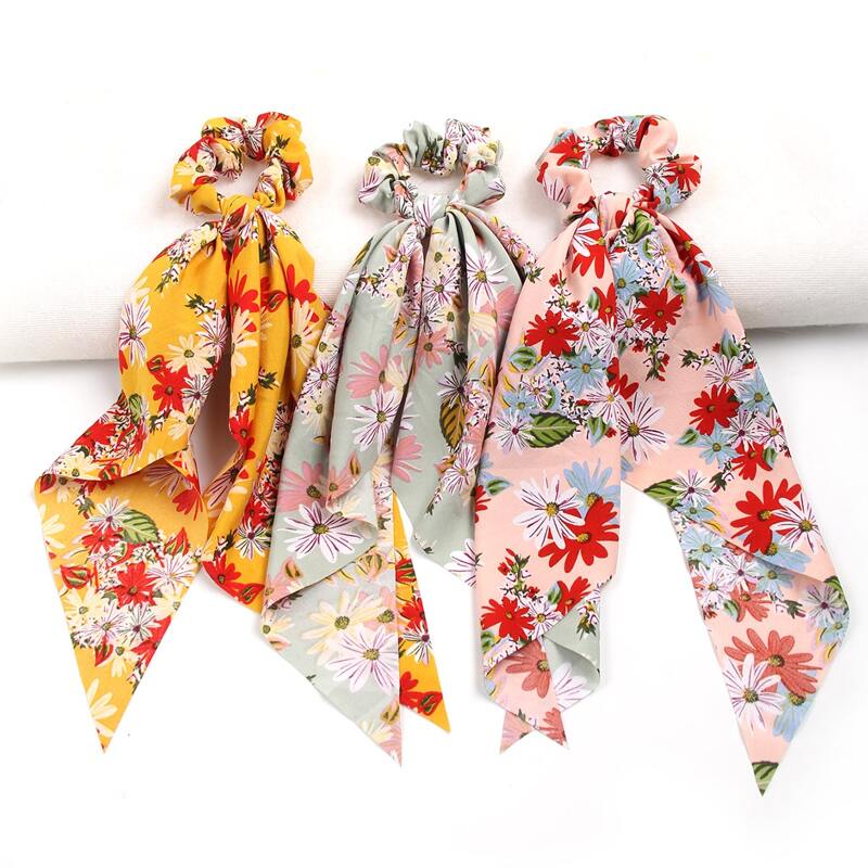

3pcs Flower Print Scrunchie Scarf, Multicolor