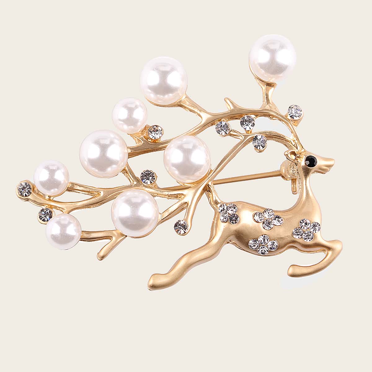 

Faux Pearl Christmas Elk Decor Brooch, Gold