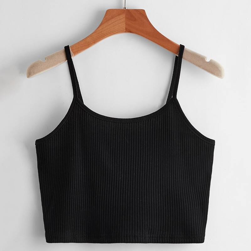 

Solid Ribbed Crop Cami, Black