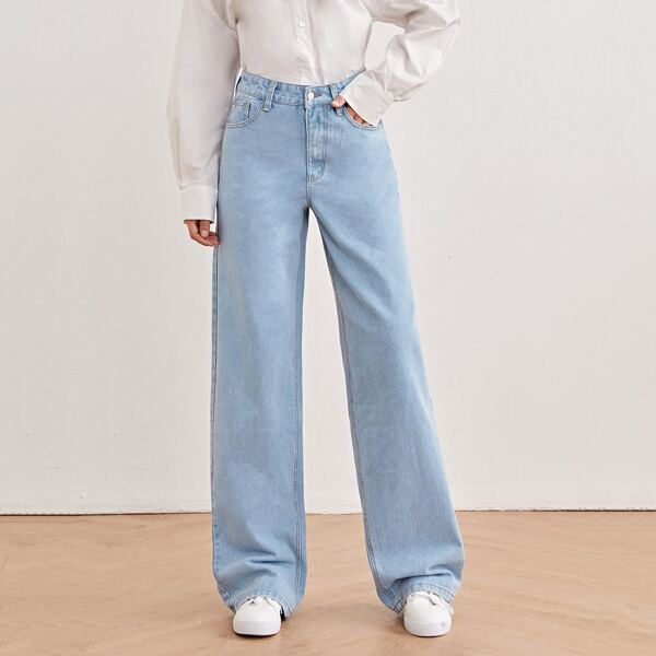 

High Waist Straight Jeans, Light wash