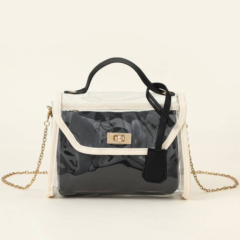 

Clear Chain Satchel Bag, Black