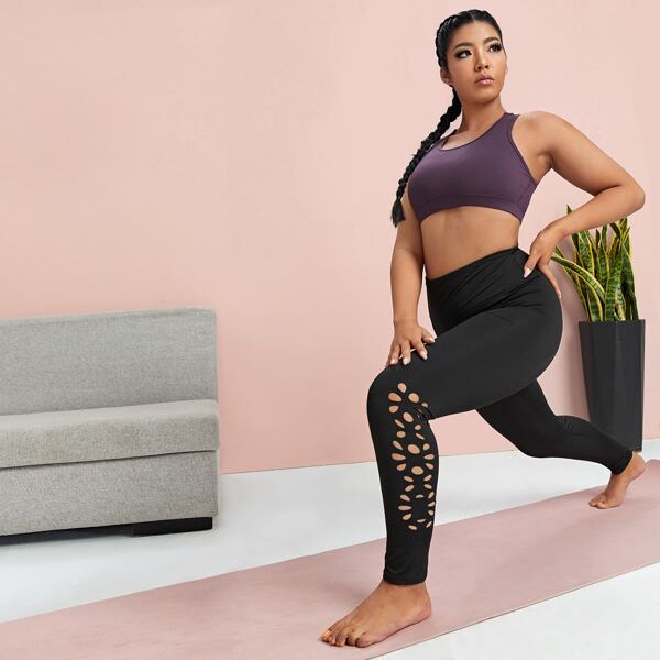 

Plus Laser Cut Out Sports Leggings, Black