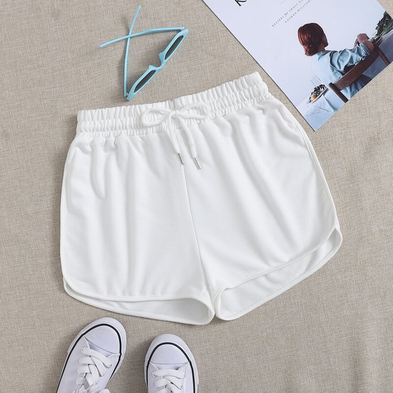 

Drawstring Waist Track Shorts, White