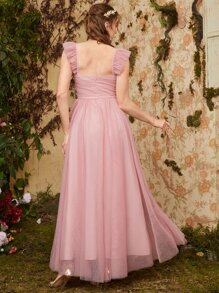 SHEIN Unity Vestido De Malla Unicolor Con Detalle Fruncido - Rosa vieja - Ver 3