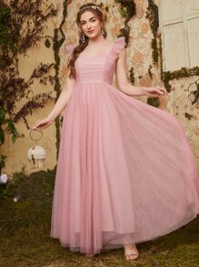 SHEIN Unity Vestido De Malla Unicolor Con Detalle Fruncido - Rosa vieja - Ver 4