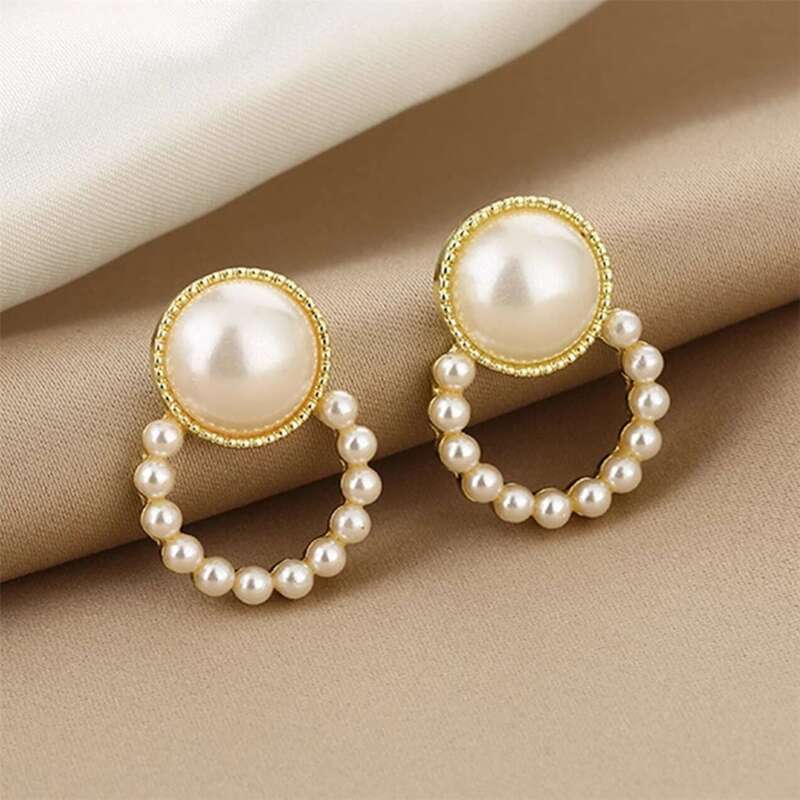 

Faux Pearl Circle Stud Earrings, Gold