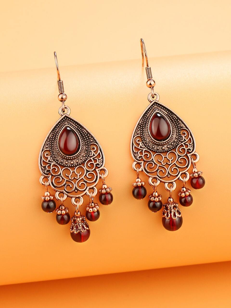 Red Color Hollow Out Drop Earrings For Daily