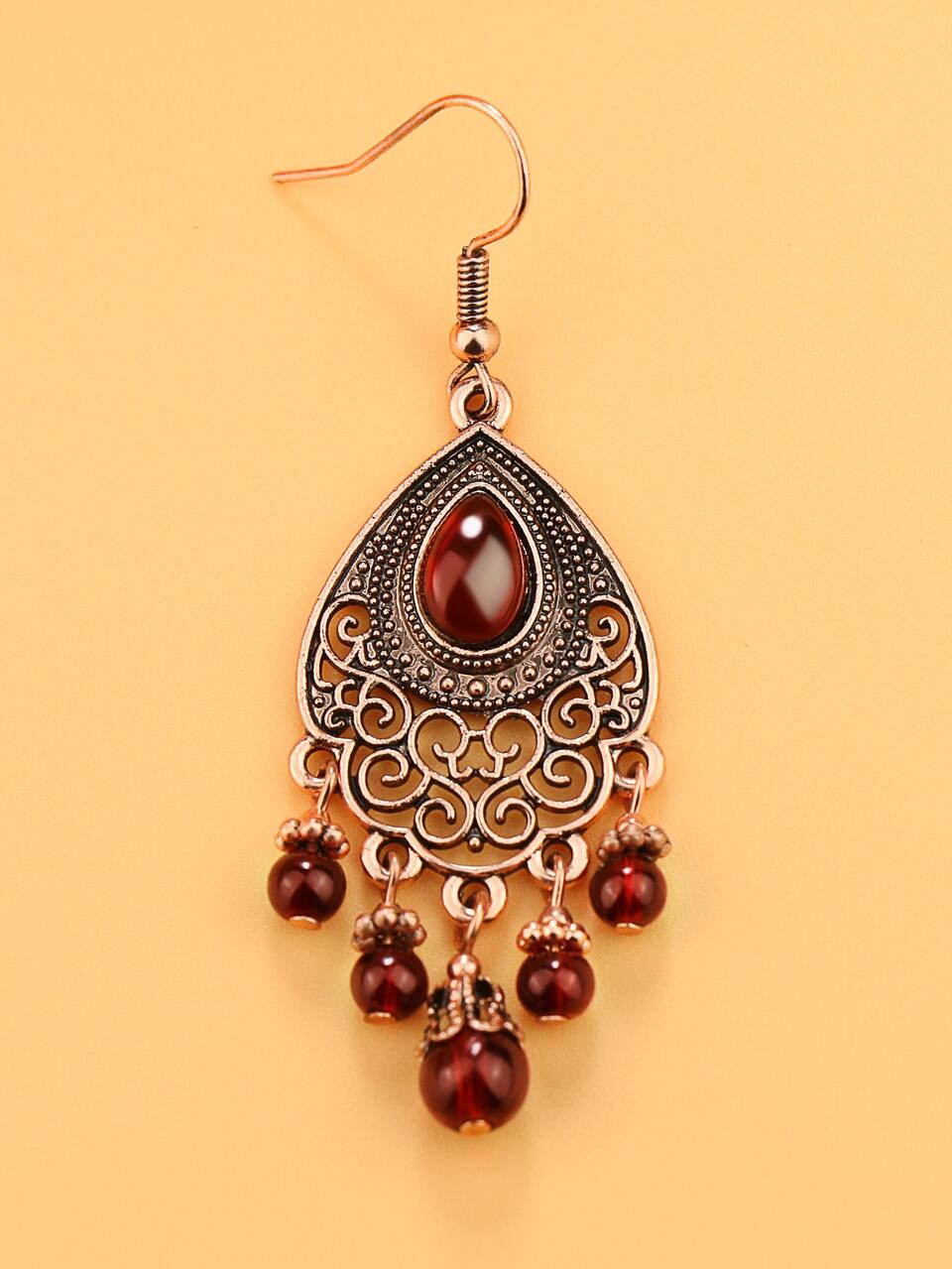Red Color Hollow Out Drop Earrings For Daily