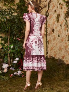 Mulvari Ruffle Trim Floral Top & Skirt Set - Multicolor - View 2