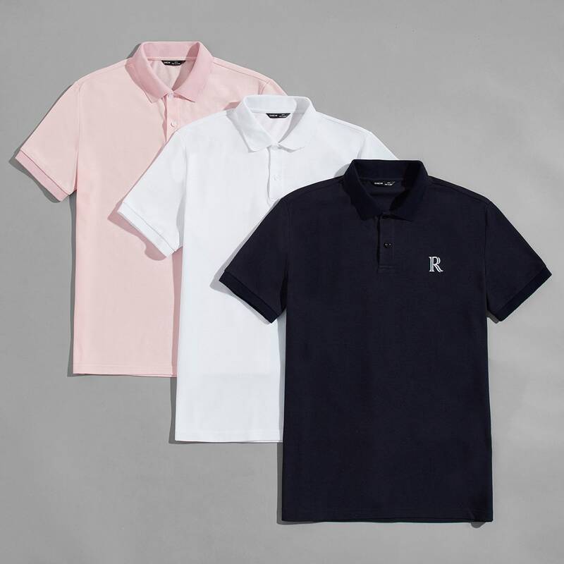 

Guys 3 Pack Letter Embroidery Polo Shirt, Multicolor