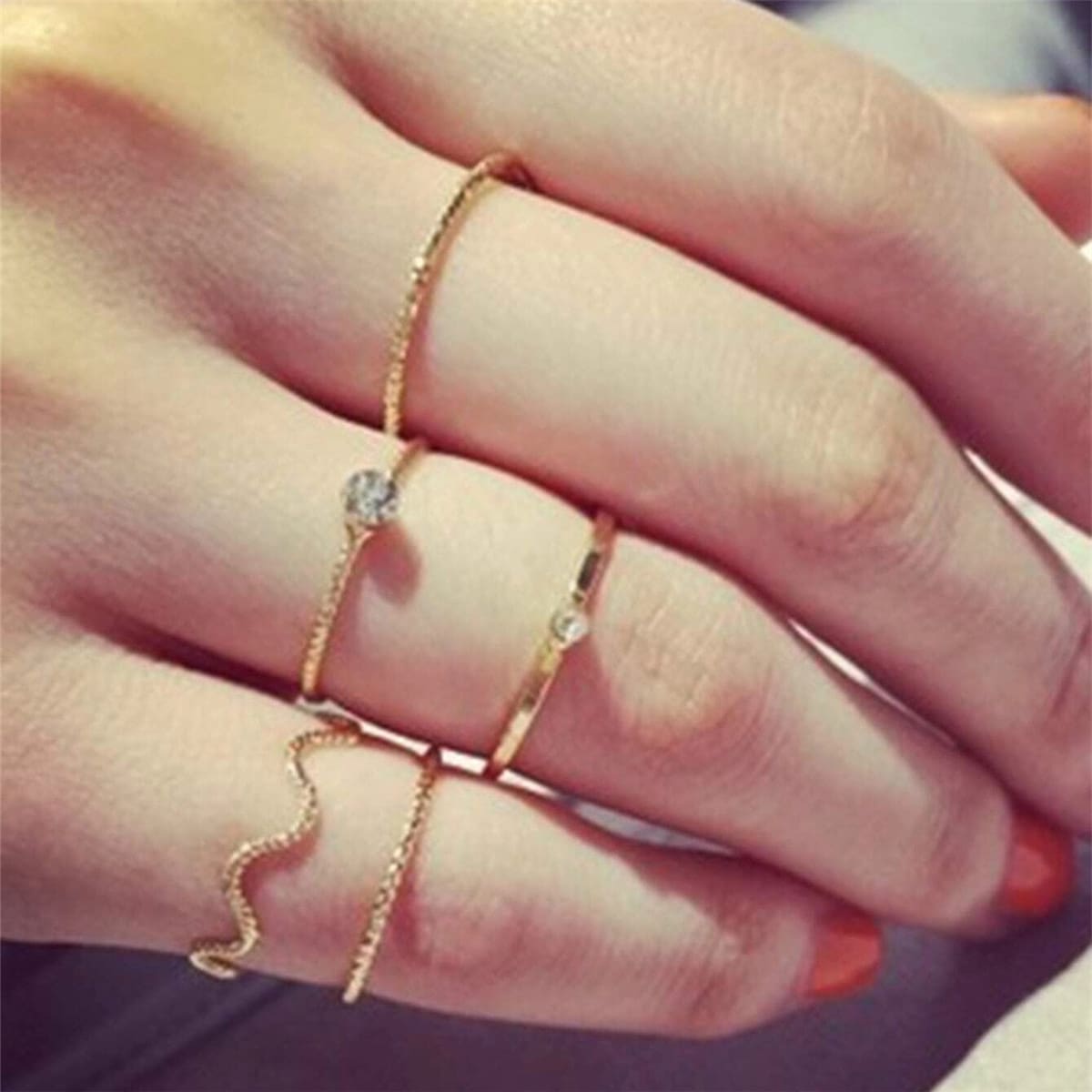 

5pcs Rhinestone Skinny Ring, Gold