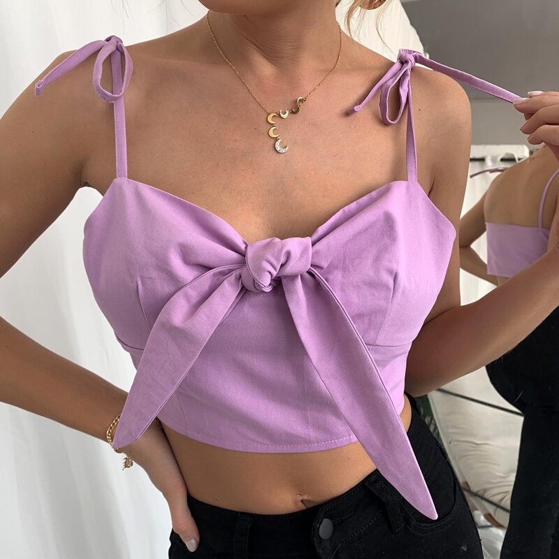 

Tie Front Knotted Shoulder Cami Top, Lilac purple