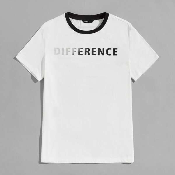 

Men Contrast Neck Letter Graphic Tee, White
