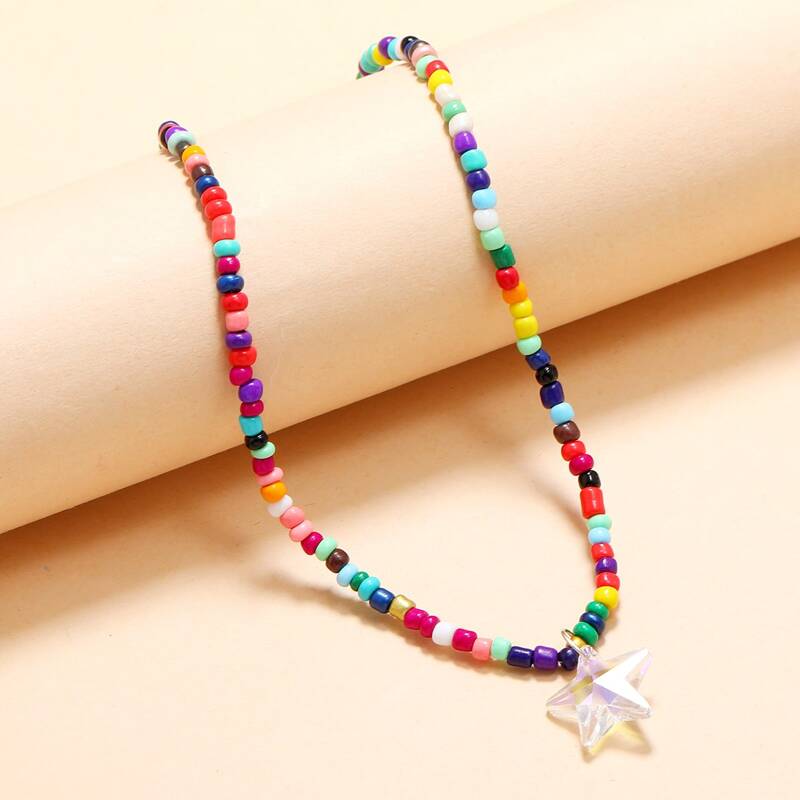 

Star Charm Beaded Choker, Multicolor