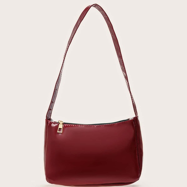 

Minimalist Patent Shoulder Bag, Rose red