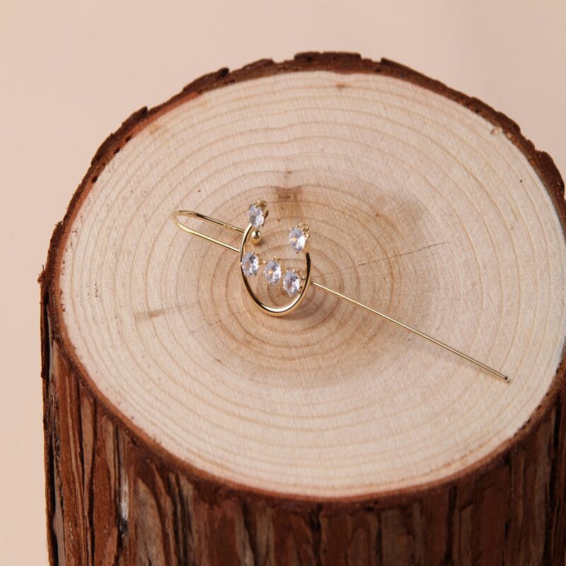 

1pc Crystal Thread Ear Pin, Gold