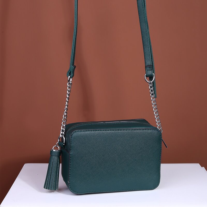 

Solid Tassel Crossbody Bag, Dark green