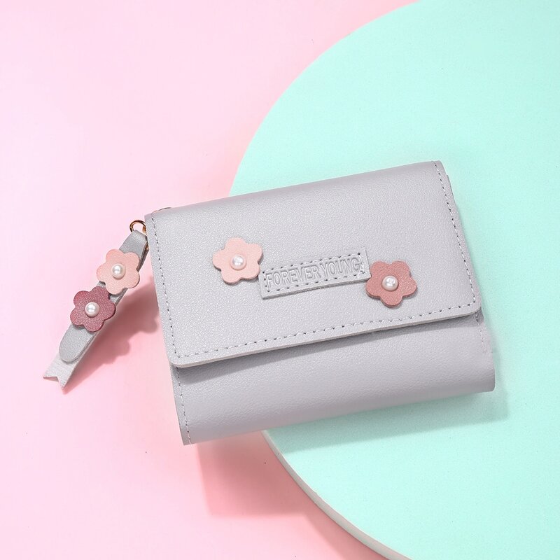 

Floral Fold Over Purse, Light grey