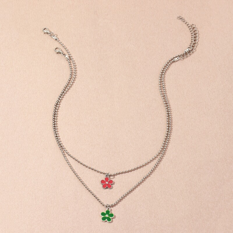 

2pcs Floral Pendant Necklace, Multicolor