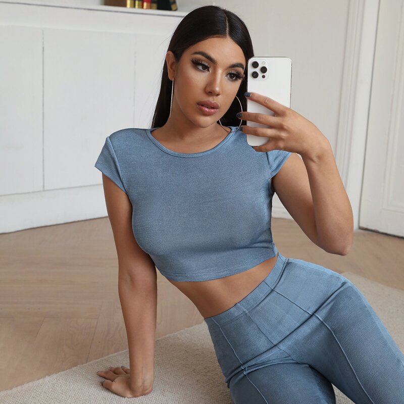 

Solid Crop Fitted Tee, Dusty blue