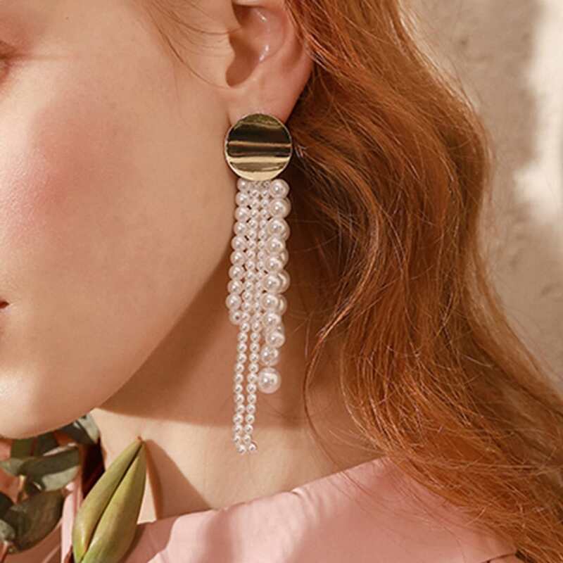

Faux Pearl Tassel Drop Earrings, White