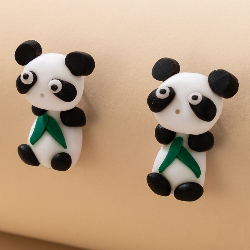 

Panda Stud Earrings, Black and white