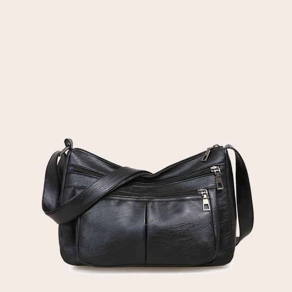

Double Zip Front Crossbody Bag, Black